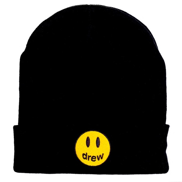 Drew house ribbed beanie black and yellow smiley